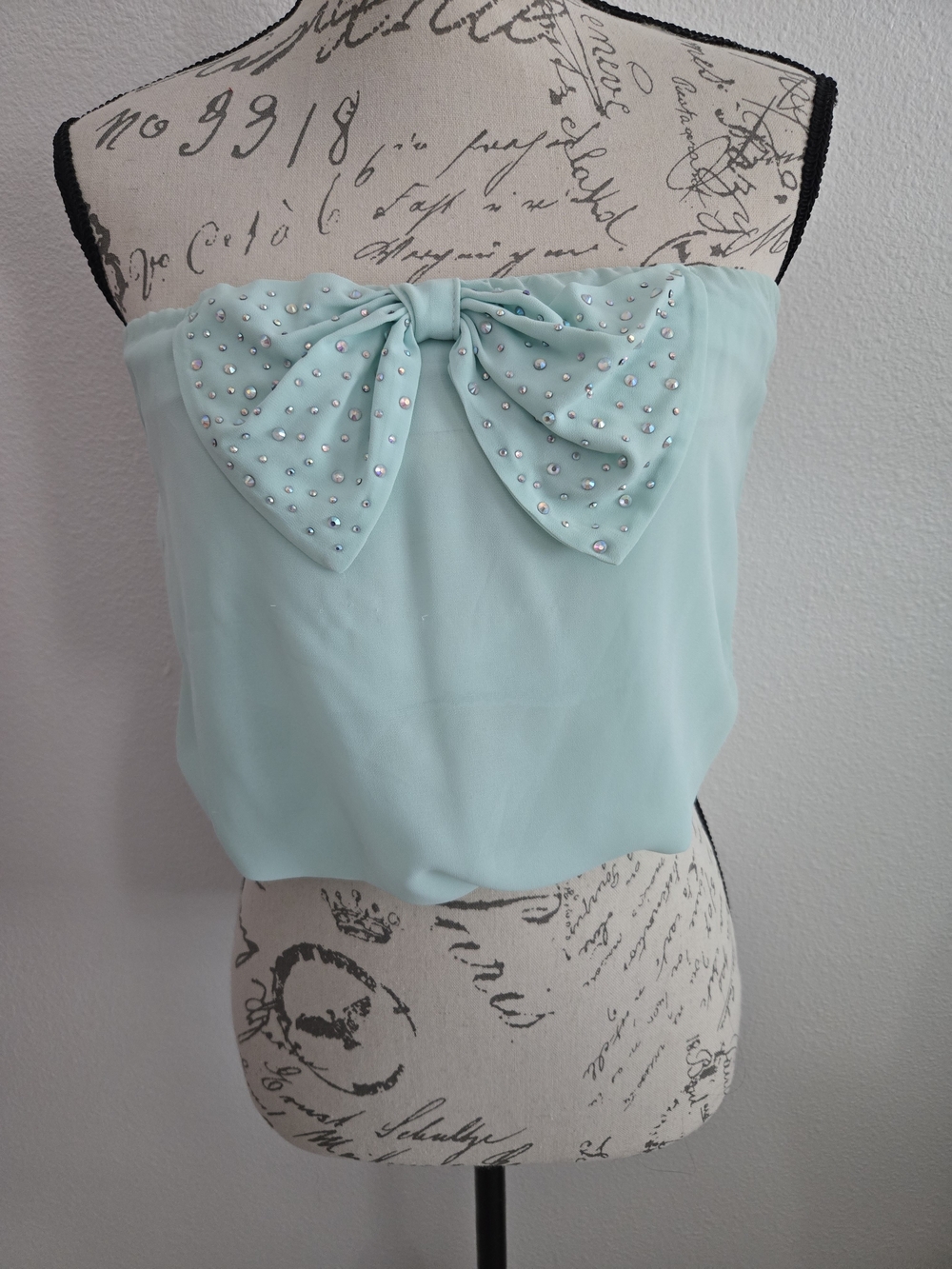 Strapless Bow-Front Studded Tube Top - Mint/Aqua